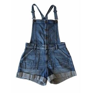 Hollister Overalls Womens Medium Blue High Rise Mom Short Jeans Denim Pockets